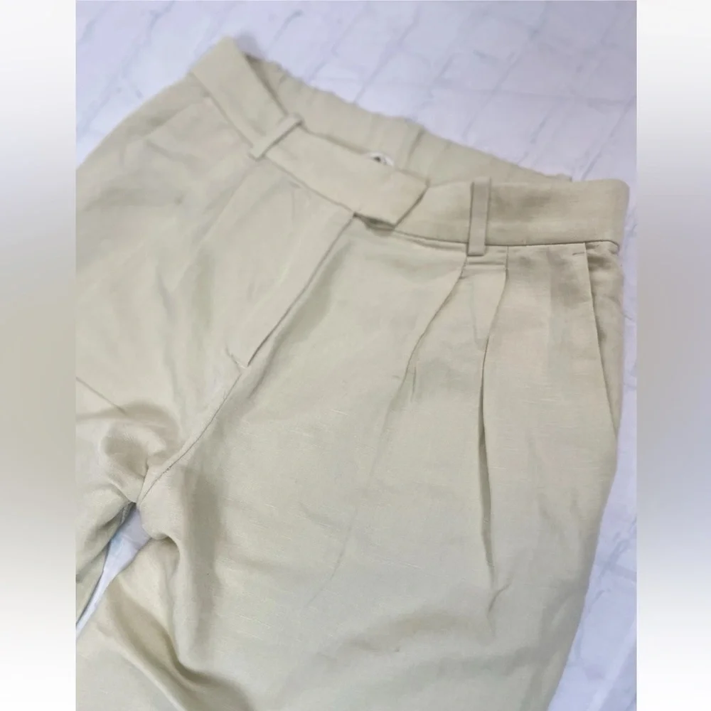 H&M Women’s Pale Green Linen Blend‎ Ankle Length Pleated Dress Pants Size 10 NEW